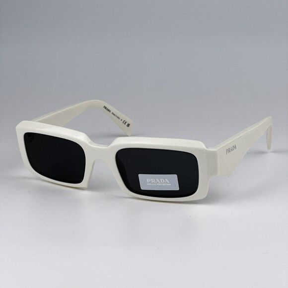 NEW Prada PR27ZS 17K08Z Talc White Dark Grey Unisex Rectangle Sunglasses PR 27ZS - Picture 1 of 13